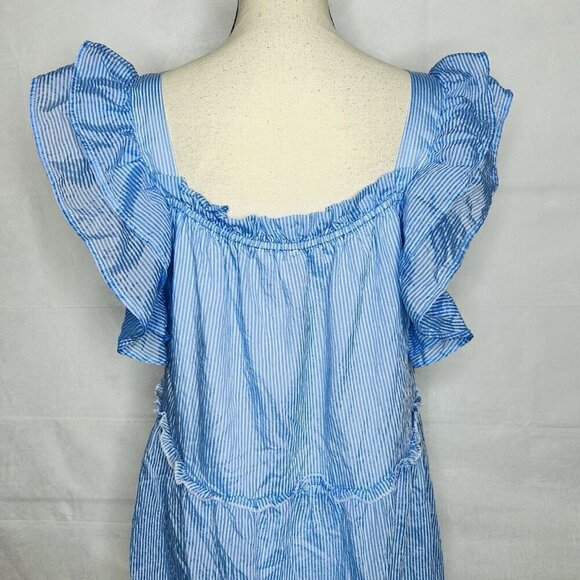 THML Blue White Babydoll Dress Ruffle Tiered Sleeveless Lined Women's Size L - Picture 7 of 7